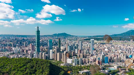 Taipei,-Taiwan-urban-cityscape-on-sunny-summer-day,-sub-tropical-warm-weather,-clear-blue-sky,-time-lapse