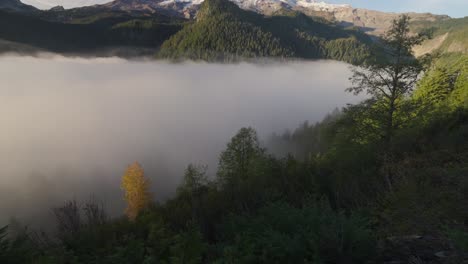 Revela-Una-Toma-Del-Monte-Rainier-Rodeado-De-Montañas-Siempre-Verdes-Y-Un-Valle-Brumoso