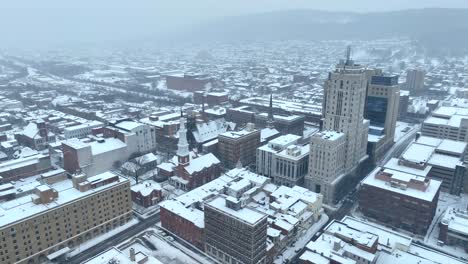 Aerial-shot-of-a-city-grid-with-snow