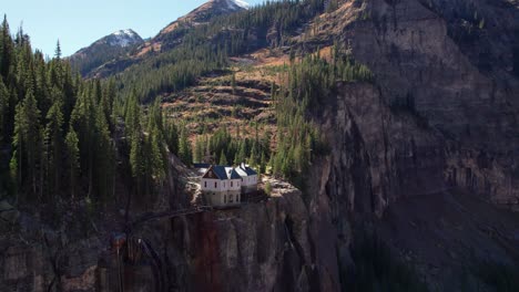 Drone-shot-of-the-top-of-Bridal-Veil-falls-in-the-fall-season-in-Telluride,-CO