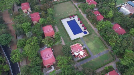 A-drone-footage-of-the-pool-at-an-opulent-resort