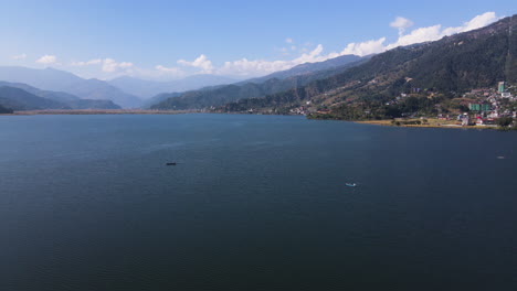 Panorama-Of-Phewa-Lake-And-Annapurna-Range-In-Pokhara,-Nepal