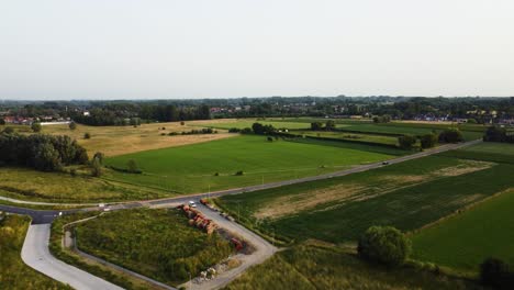 Rural-countryside-of-Belgium-with-Limburg-in-horizon,-aerial-view