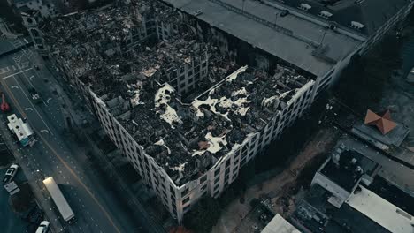 Ash-and-coal-of-skyscraper-neighborhood-after-fire