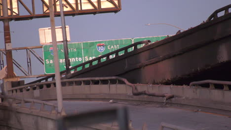 Damage-on-the-Interstate-10,-sunny-evening-in-Los-Angeles,-California,-USA