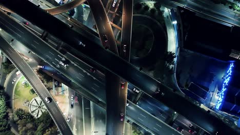 Bird's-Eye-Shot-Of-Bridges-Busy-With-Cars-In-San-Jeronimo-Center,-Mexico-City