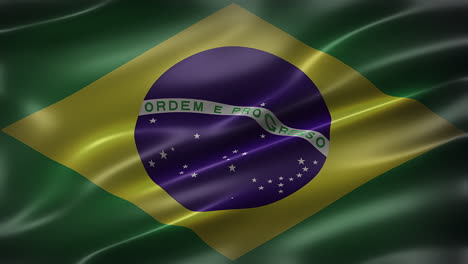 Die-Nationalflagge-Der-Föderativen-Republik-Brasilien,-Vorderansicht,-Vollbild,-Glänzend,-Glatt,-Elegante-Seidige-Textur,-Weht-Im-Wind,-Realistische-4K-CG-Animation,-Filmähnlicher-Look,-Nahtlos-Schleifbar