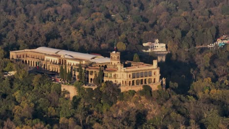 Orbit-Shot-Of-Historical-Chapultepec-Castle-In-Heart-Of-Green-Forest-In-Mexico-City