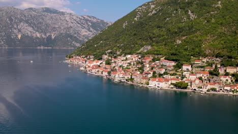 Aerial-City-Perast-Montenegro---Old-Medieval-Town-On-The-Coast-Of-Boka-Kotor-Bay