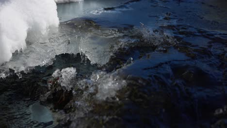 Close-up-of-small-stream-during-spring-thaw-with-water-from-melting-ice-and-snow