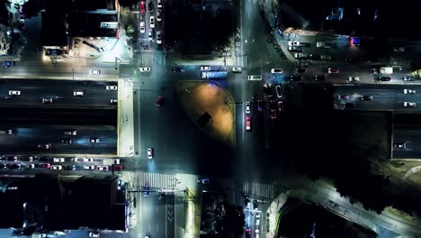 Flying-Over-Main-Highway-In-Mexico-City-At-Night-Time,-Residential-Area-View