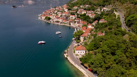 Aerial-View-Of-Old-Perast-Town-In-The-Bay-Of-Kotor---Boka-Bay,-Montenegro
