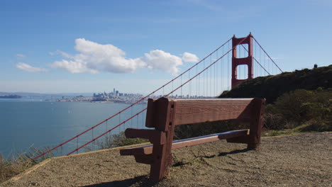 San-Francisco,-California---El-Elegante-Cable-Colgante-Del-Puente-Golden-Gate-Se-Extiende-Con-Gracia-A-Través-Del-Horizonte,-Complementado-Por-El-Telón-De-Fondo-De-Los-Edificios-Circundantes---Plano-Medio