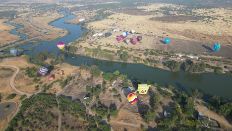hot-air-balloons-in-Laguna-Caren,-country-of-Chile