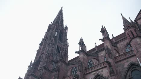 View-of-the-tower-of-Freiburg-Cathedral-on-a-cloudy-day
