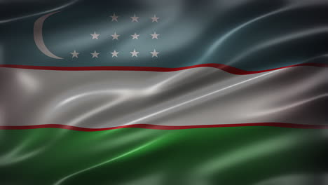 Die-Nationalflagge-Usbekistans,-Vorderansicht,-Vollformat,-Glänzend,-Glatt,-Elegante-Seidige-Textur,-Weht-Im-Wind,-Realistische-4K-CG-Animation,-Filmähnliches-Gefühl-Und-Aussehen,-Nahtlos-Schleifbar