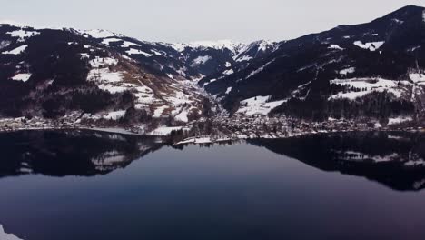 Establishing-shot-of-Zell-Am-See-lake-in-Austria,-wonderful-aerial-view,-day