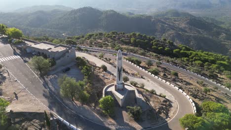Virgin-Mary-statue-at-shrine-of-our-Lady-of-Cabeza-Andalusia-mountains-Spain-AERIAL