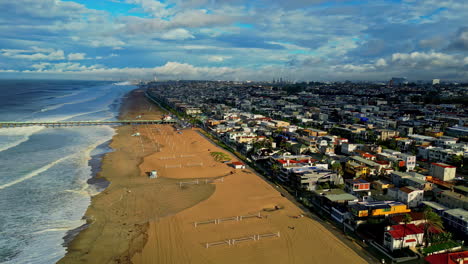 Aerial-Panoramic-Landscape,-Manhattan-Beach-South-Bay-Coastline-Sea-Neighborhood