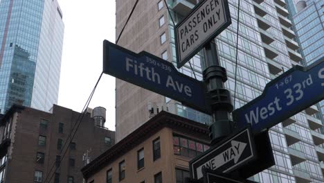 New-Yorker-Straßenschild-An-Der-Fifth-Avenue-Und-Der-West-33rd,-Manhattan,-New-York
