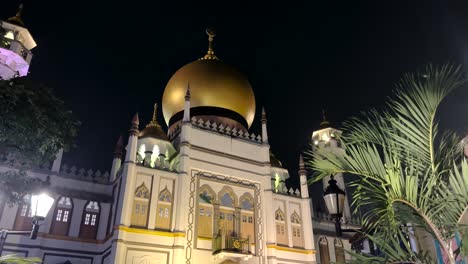Famosa-Mezquita-Del-Sultán-En-La-Noche-En-Singapur