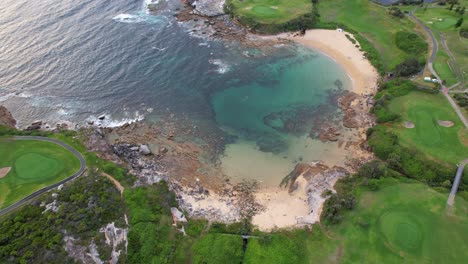 Little-Bay-With-Tranquil-Beach-In-Sydney,-New-South-Wales,-Australia---Aerial-Shot