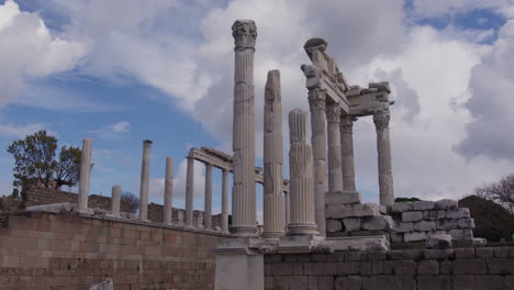 Wide-shot-looking-up-at-the-stone-pillars-of-The-Temple-of-Trajan-in-Pergamum