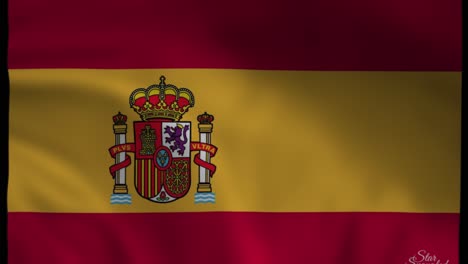 Die-Spanische-Nationalflagge-Weht-Im-Hintergrund,-Die-Animation-Ist-Faltig-Und-Seidig