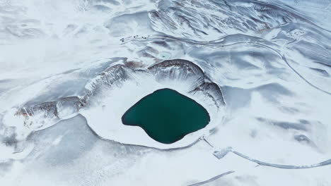 Krafla-Mountain-And-Volcanic-Caldera-During-Winter-In-Iceland---Aerial-Shot