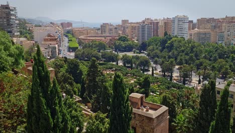 Andalusian-city,-Malaga,-Spain,-seen-from-its-iconic-Arab-Alcazaba