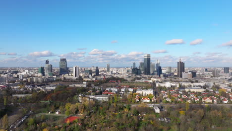 Rising-aerial-shot-over-Warsaw-Poland-on-a-sunny-day