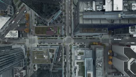 Seattle-downtown-tracking-bird's-eye-aerial-view-top-to-bottom-above-biophilic-structure