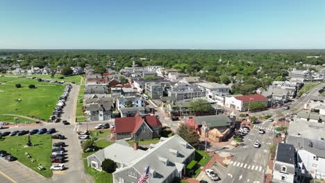 Aerial-view-of-the-quiet-downtown-area-in-Oak-Bluffs,-Massachusetts