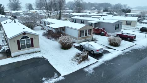 Mobile-home-with-snow-falling-in-USA