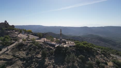 Mountains-of-Andalusia-and-sacred-hilltop-basilica-of-Our-Lady-of-Cabeza-AERIAL