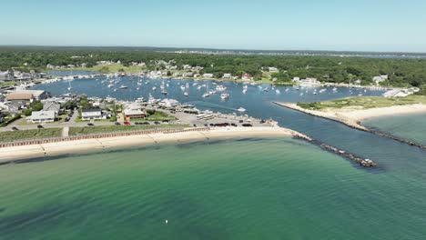Aerial-shot-of-the-Oak-Bluffs-marina-on-a-sunny-day