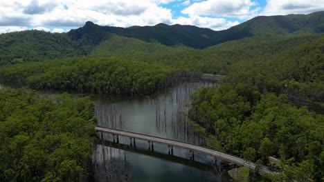 Umkehrende-Luftaufnahme-über-Die-Pine-Creek-Bridge,-Springbrook-Nationalpark-Im-Hinterland-Der-Gold-Coast,-Queensland,-Australien