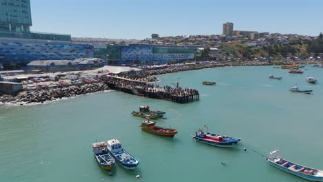 Fishing-Boats-Moored-Off-Pier-Beside-Muelle-At-San-Antonio-Port-In-Chile