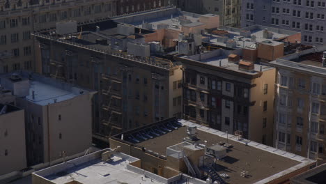 The-View-of-Structures-and-Rooftop-Terraces-in-San-Francisco,-California---Wide-Shot