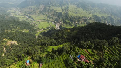 High-angle-aerial-over-Nepal-wilderness