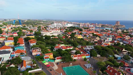 Panoramic-aerial-establish-of-Otrobanda-Willemstad-Curacao-with-cruise-liner