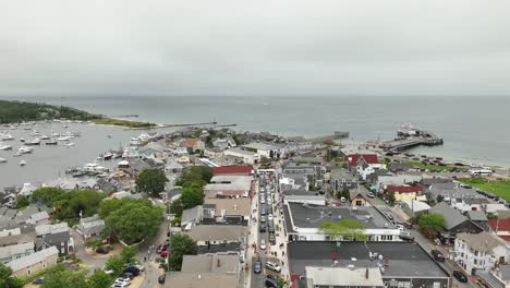 Drone-shot-of-the-Oak-Bluffs-downtown-area-in-the-seaside-town-on-the-East-Coast