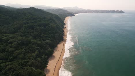 Aerial-Drone-Landscape-of-San-Pancho-Nayarit-Beach-Pristine-Beach,-Green-Hills-in-Unpolluted-Travel-Destination