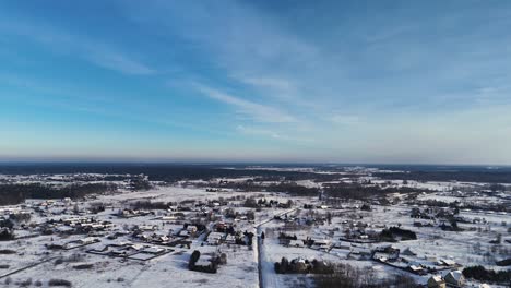 Panoramic-aerial-view-of-city-of-Silute-in-winter,-Lithuania