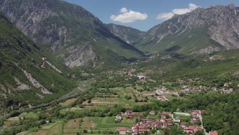 Aerial-drone-view-of-old-village-in-a-valley