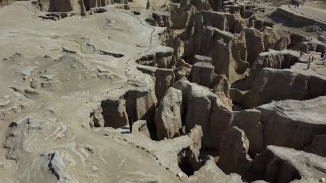 Wonderful-aerial-shot-from-canyon-in-coastal-desert-climate-the-erosion-landform-in-mountain-cliff-hiking-adventure-the-clay-mud-shape-hills-near-the-sea-ocean-in-Qatar-Saudi-arabian-culture-Iran