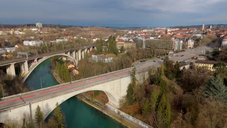 Arch-bridges-for-cars-and-trains-leading-to-Bern-city-center-streets