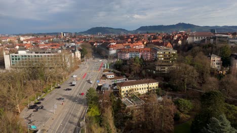 Cars-driving-on-highway-street-road-in-Bern-city-residential-area