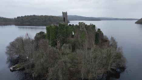 McDermott's-Castle-And-National-Monument-In-County-Roscommon,-Ireland---Aerial-Drone-Shot