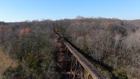 Aerial-Shot-Pulling-Away-From-the-End-of-the-Pope-Lick-Railroad-Trestle-Where-the-Tracks-Curve-into-the-Forest-in-Louisville-Kentucky